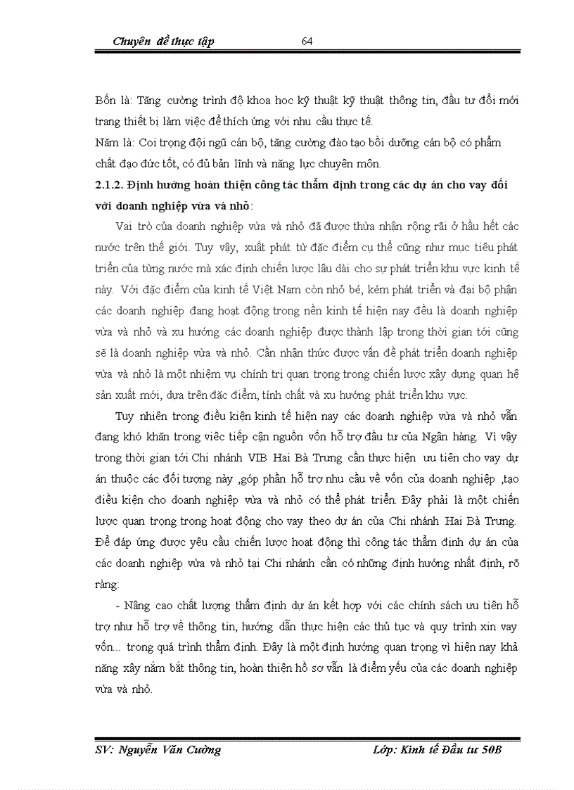 image for page Hoàn thiện công tác thẩm định trong dự án vay vốn của doanh nghiệp vừa và nhỏ tại Ngân hàng VIB Chi nhánh Hai Bà Trưng