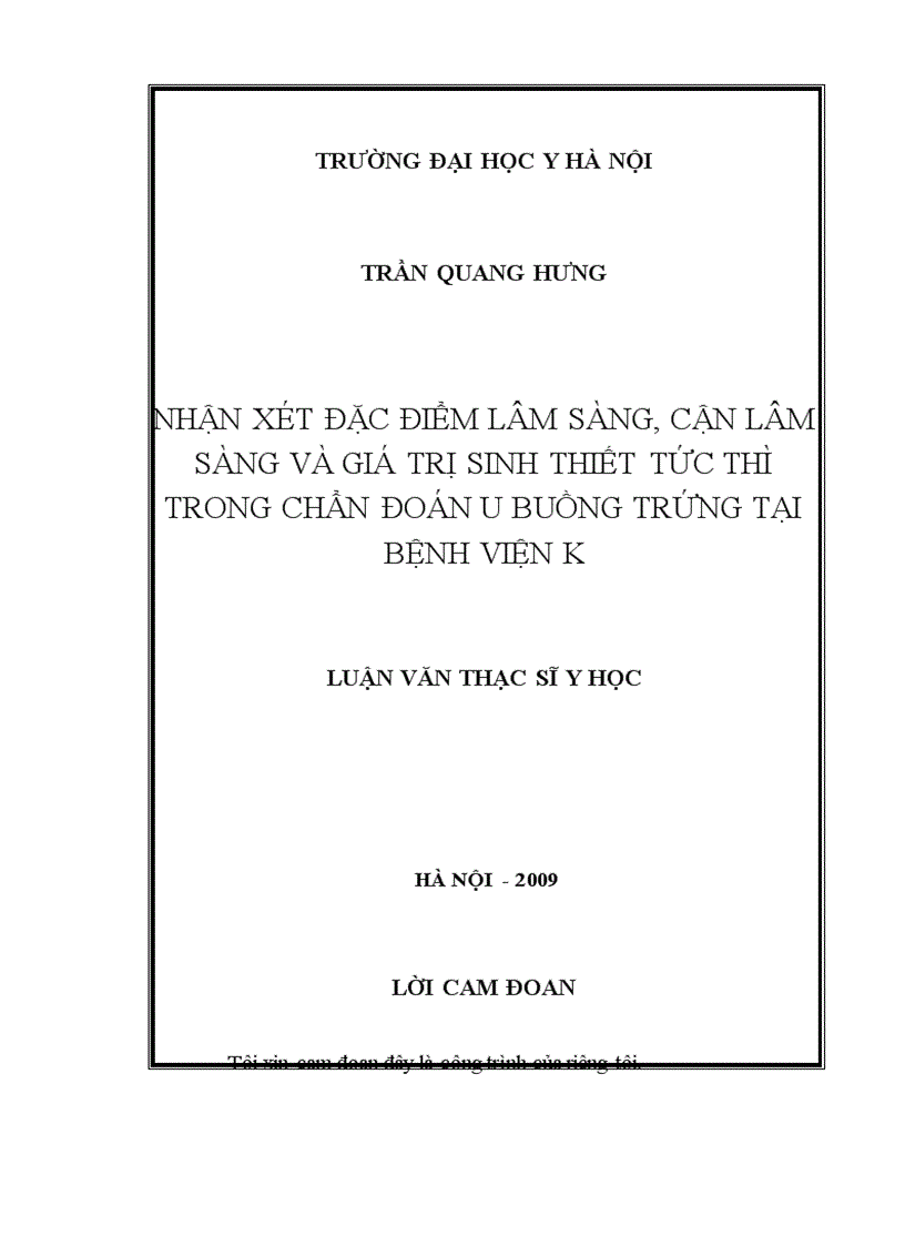 image for page Nhận xét đặc điểm lâm sàng cận lâm sàng và giá trị sinh thiết tức thì trong chẩn đoán u buồng trứng tại Bệnh viện K