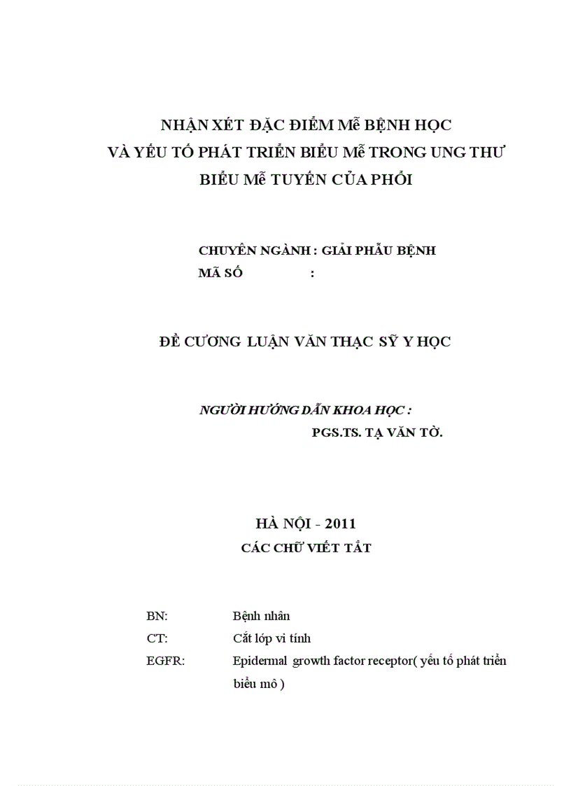 image for page Xác định tần xuất bộc lộ yếu tố phát triển biểu mô và mối liên quan với các phân týp mô học UTBMT phổi