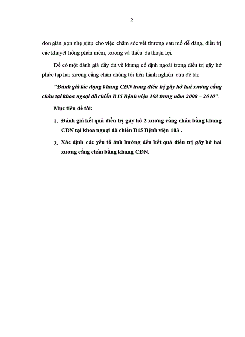 image for page Đánh giá tác dụng khung CĐN trong điều trị gãy hở hai xương cẳng chân tại khoa ngoại dã chiến B15 Bệnh viện 103 trong năm 2008 2010