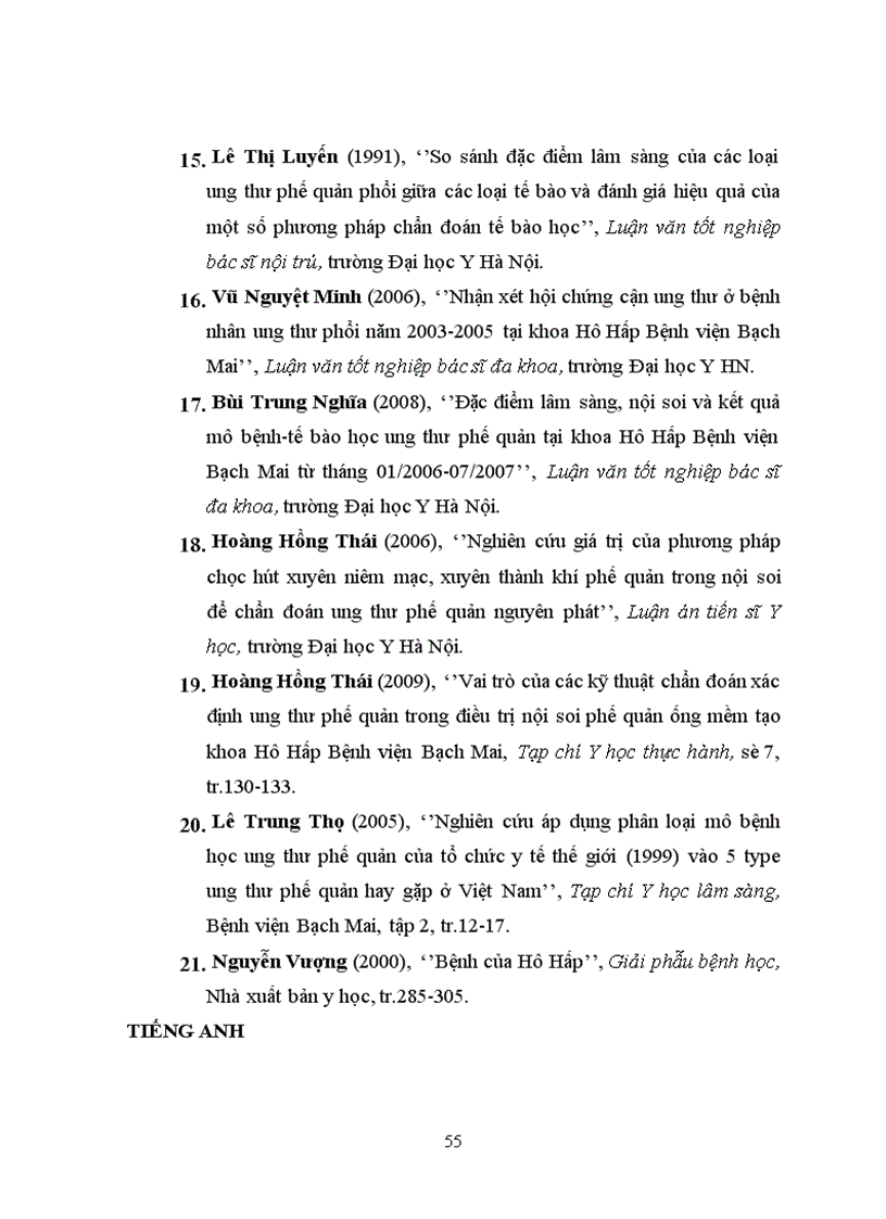 image for page Nhận xét đặc điểm mô bệnh học của ung thư phế quản nguyên phát ở nữ giới tại khoa Hô hấp Bệnh viện Bạch Mai