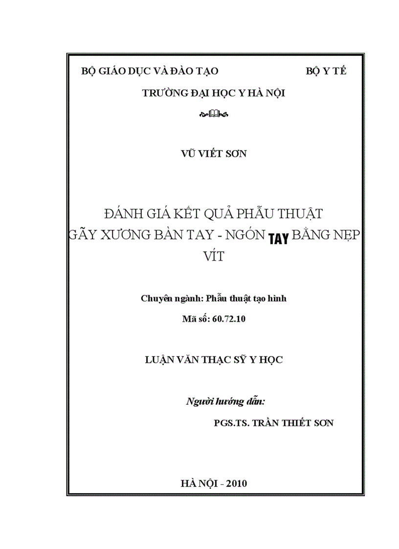 image for page Đánh giá kết quả phẫu thuật gãy xương bàn tay ngón tay bằng nẹp vít