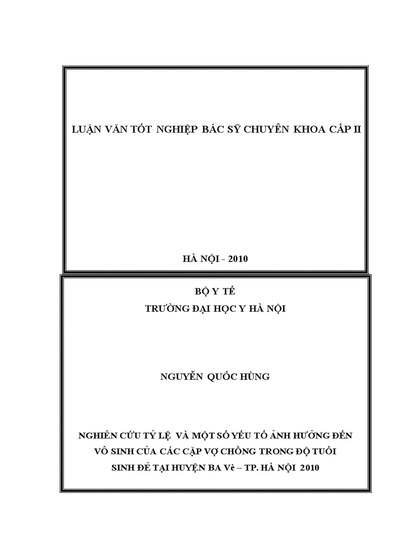 image for page Xác định tỷ lệ và một số yếu tố ảnh hưởng đến vô sinh của các cặp vợ chồng trong độ tuổi sinh đẻ tại huyện Ba Vì từ tháng 4 2010 đến tháng 9 2010