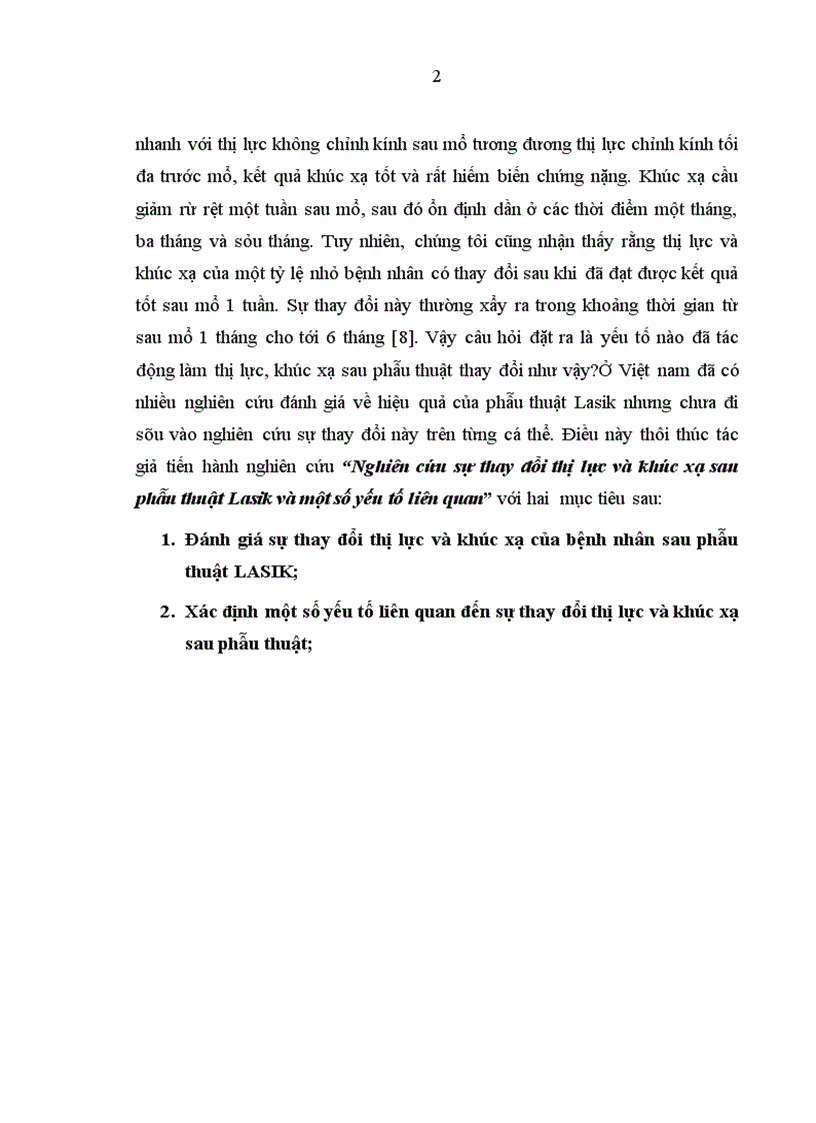 Nghiên cứu sự thay đổi thị lực và khúc xạ sau phẫu thuật Lasik và một số yếu tố liên quan