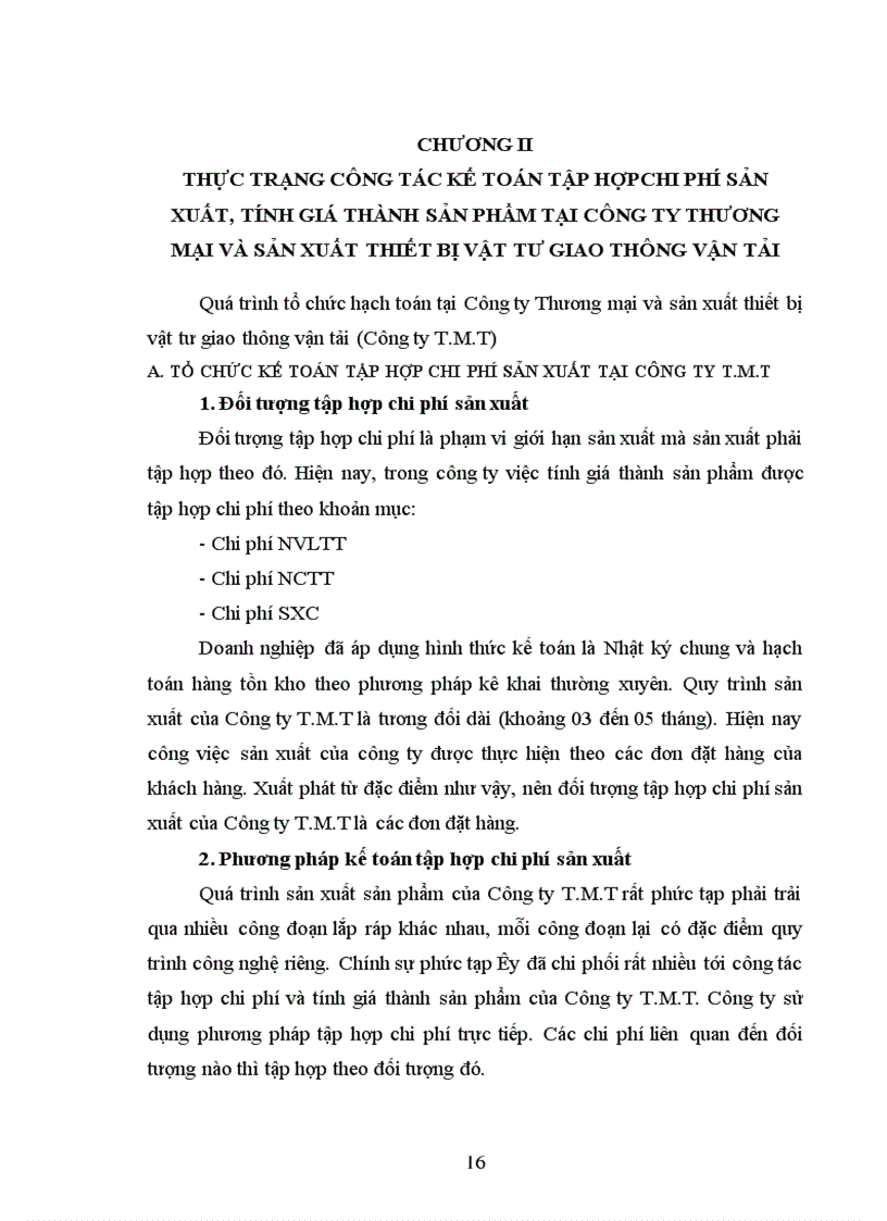 Công tác kế toán tập hợp chi phí sản xuất và tínhgiá thành sản phẩm của Công ty Thương mại và sản xuất thiết bị giao thông vận tải
