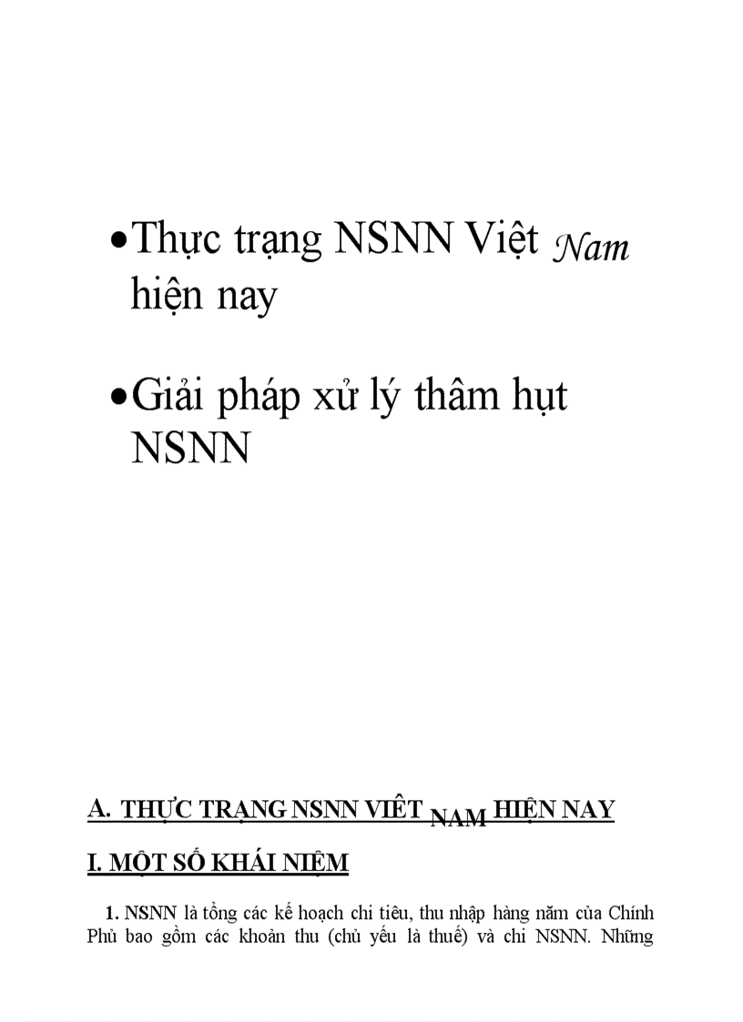 Thực trạng NSNN Viêt Nam hiện nay và Tình hình lạm phát và các biện pháp xử lý ở Việt Nam