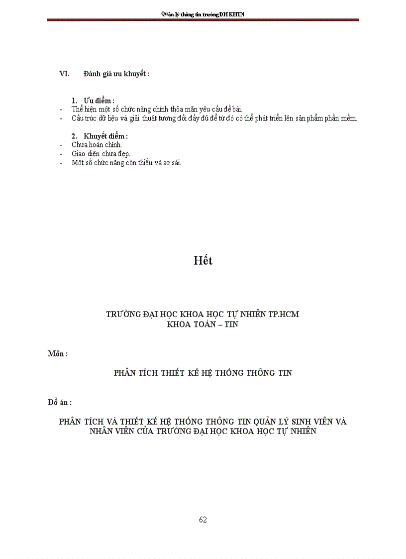 image for page Phân tích và thiết kế hệ thống thông tin quản lý sinh viên và nhân viên của trường Đại học Khoa học tự nhiên