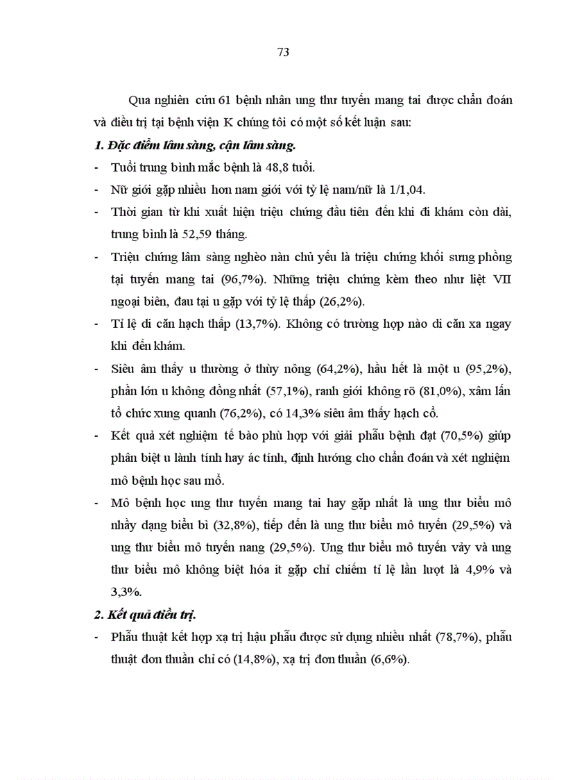 image for page Nhận xét đặc điểm lâm sàng cận lâm sàng và kết quả điều trị của ung thư tuyến mang tai tại bệnh viên k từ năm 2005 đến 2009