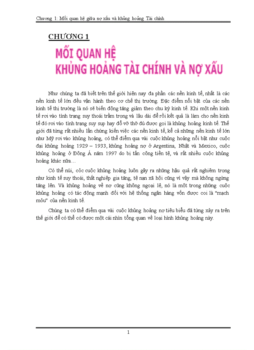 Mối quan hệ giữa khủng hoảng tài chính và nợ xấu