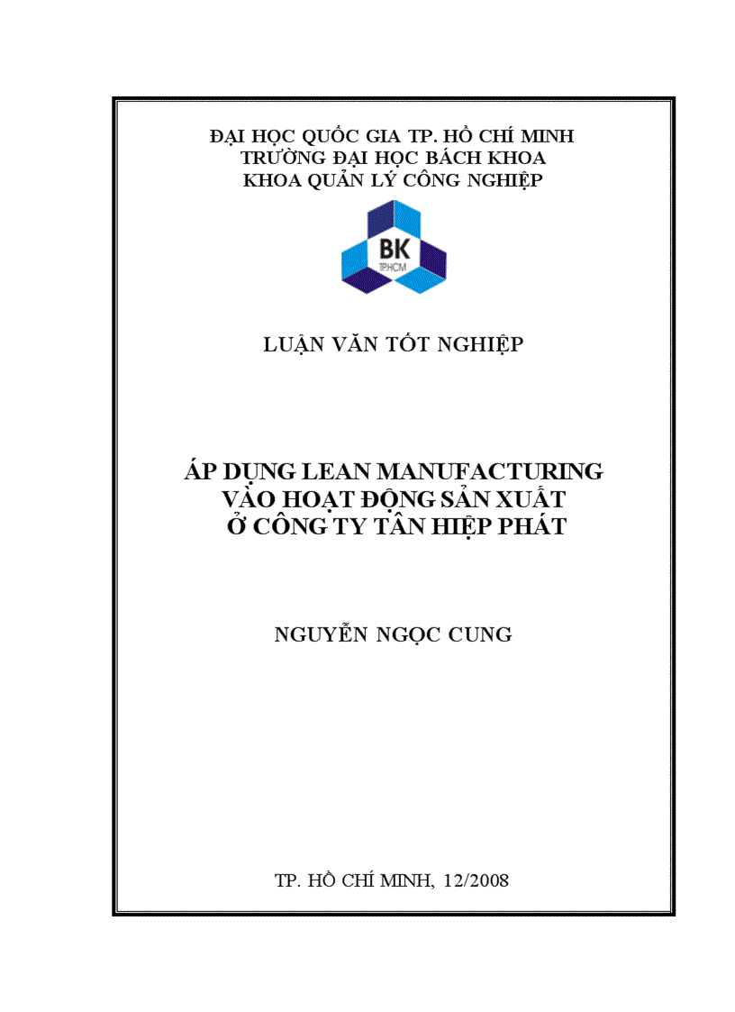 Áp dụng lean manufacturing vào hoạt động sản xuất ở công ty tân hiệp phát