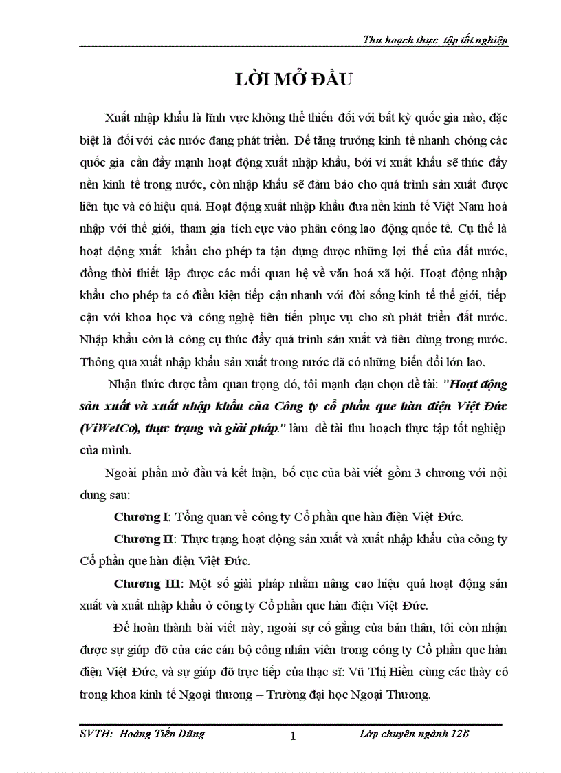 Hoạt động sản xuất và xuất nhập khẩu của Công ty cổ phần que hàn điện Việt Đức ViWelCo thực trạng và giải pháp