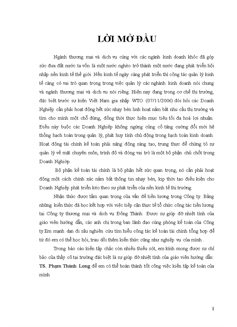 Thực trạng tổ chức kế toán tại công ty thương mại và dịch vụ đông thành 1