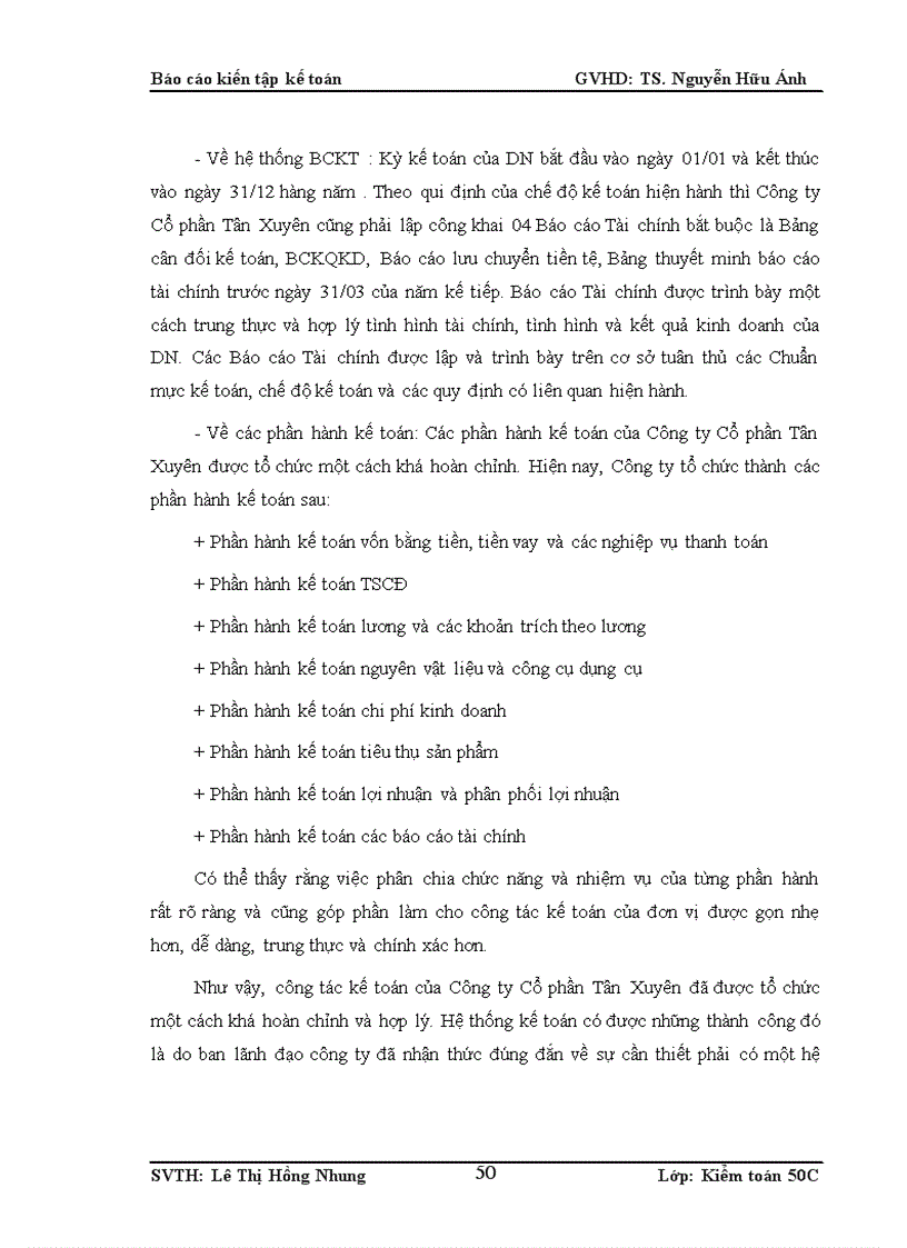 image for page Tổ chức bộ máy kế toán và hệ thống tài khoản kế toán tại Công ty Cổ phần Tân Xuyên