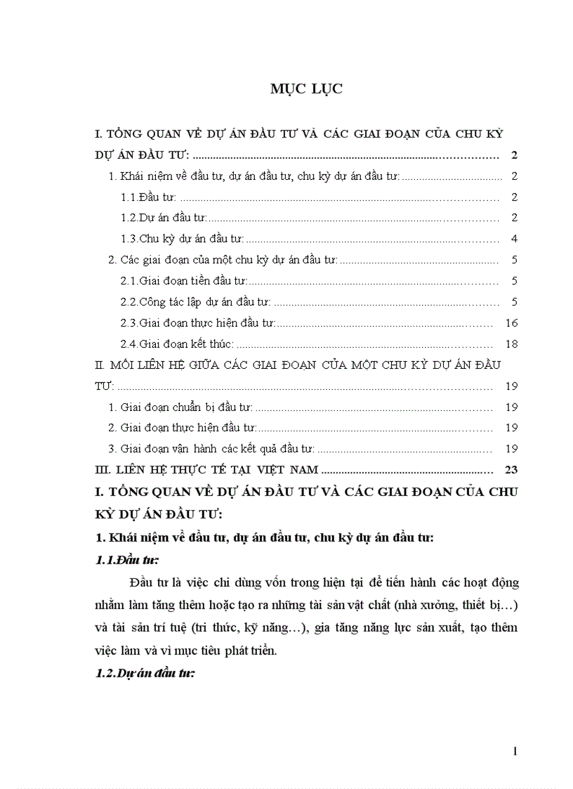 image for page Dự án đầu tư và các giai đoạn của chu kỳ dự án đầu tư