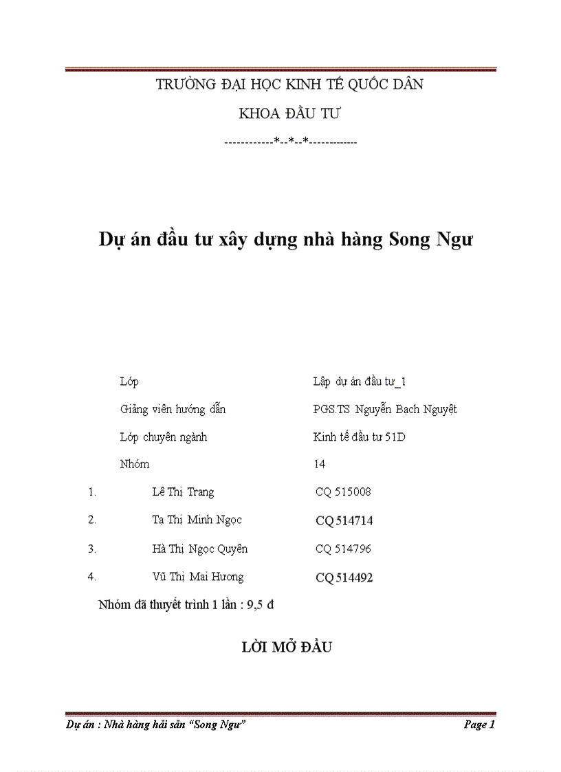 image for page Dự án đầu tư xây dựng nhà hàng Song Ngư