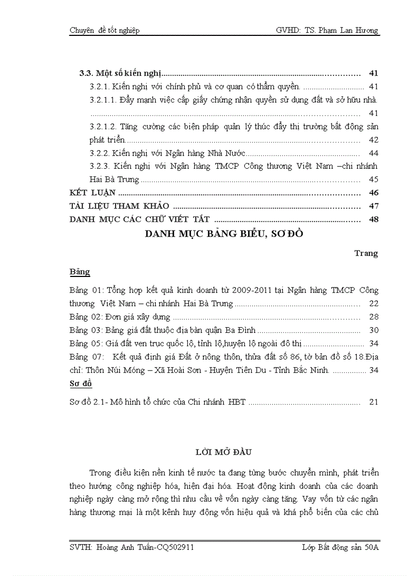 Thực trạng định giá thế chấp bất động sản tại ngân hàng công thương việt nam chi nhánh hai bà trưng