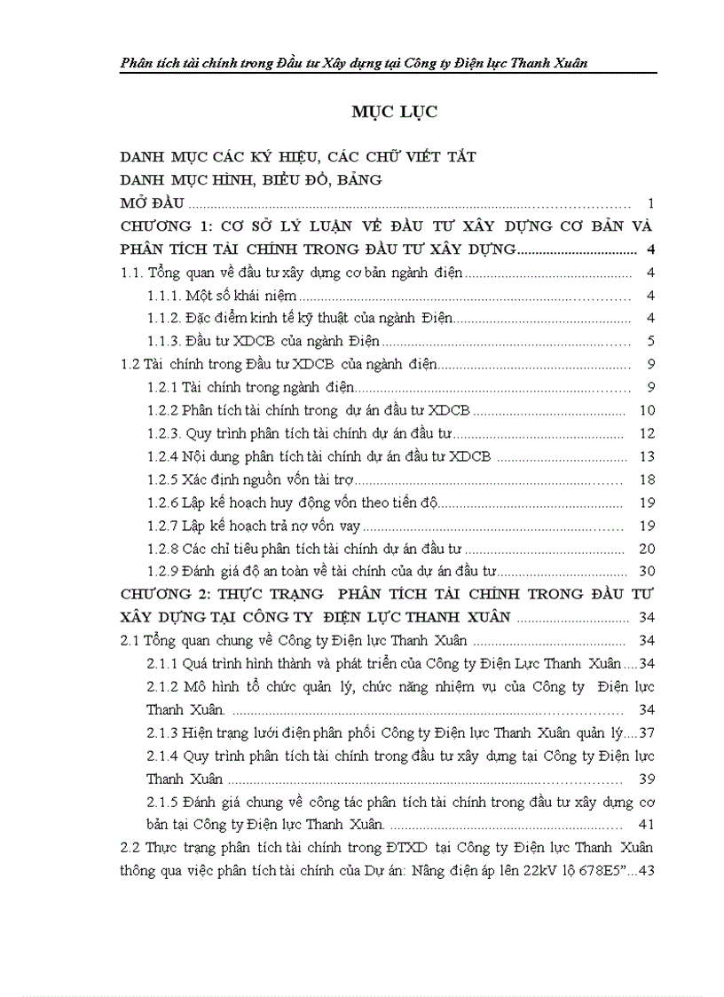 Phân tích tài chính trong Đầu tư Xây dựng tại Công ty Điện lực Thanh Xuân