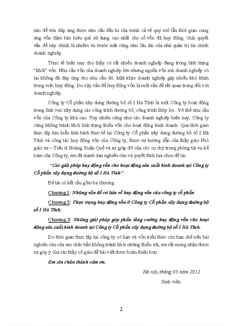 image for page Các giải pháp huy động vốn cho hoạt động sản xuất kinh doanh tại Công ty Cổ phần xây dựng đường bộ số I Hà Tĩnh 1