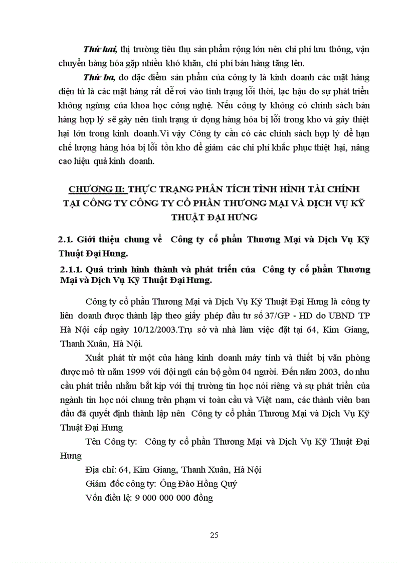 image for page Phân tích tình hình tài chính của Công ty công ty cổ phần thương mại và dịch vụ kỹ thuật ĐẠI HƯNG
