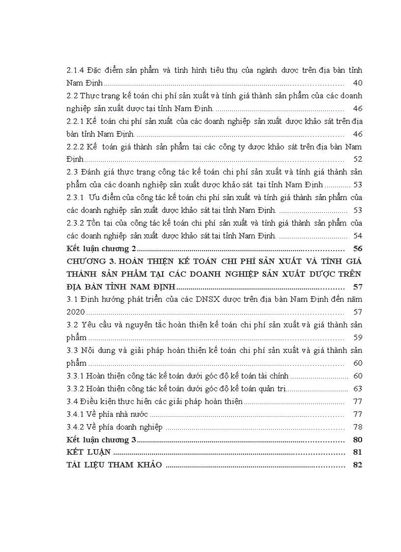 Hoàn thiện kế toán chi phí sản xuất và tính giá thành sản phẩm của các doanh nghiệp sản xuất dược khảo sát trên địa bàn Tỉnh Nam Định