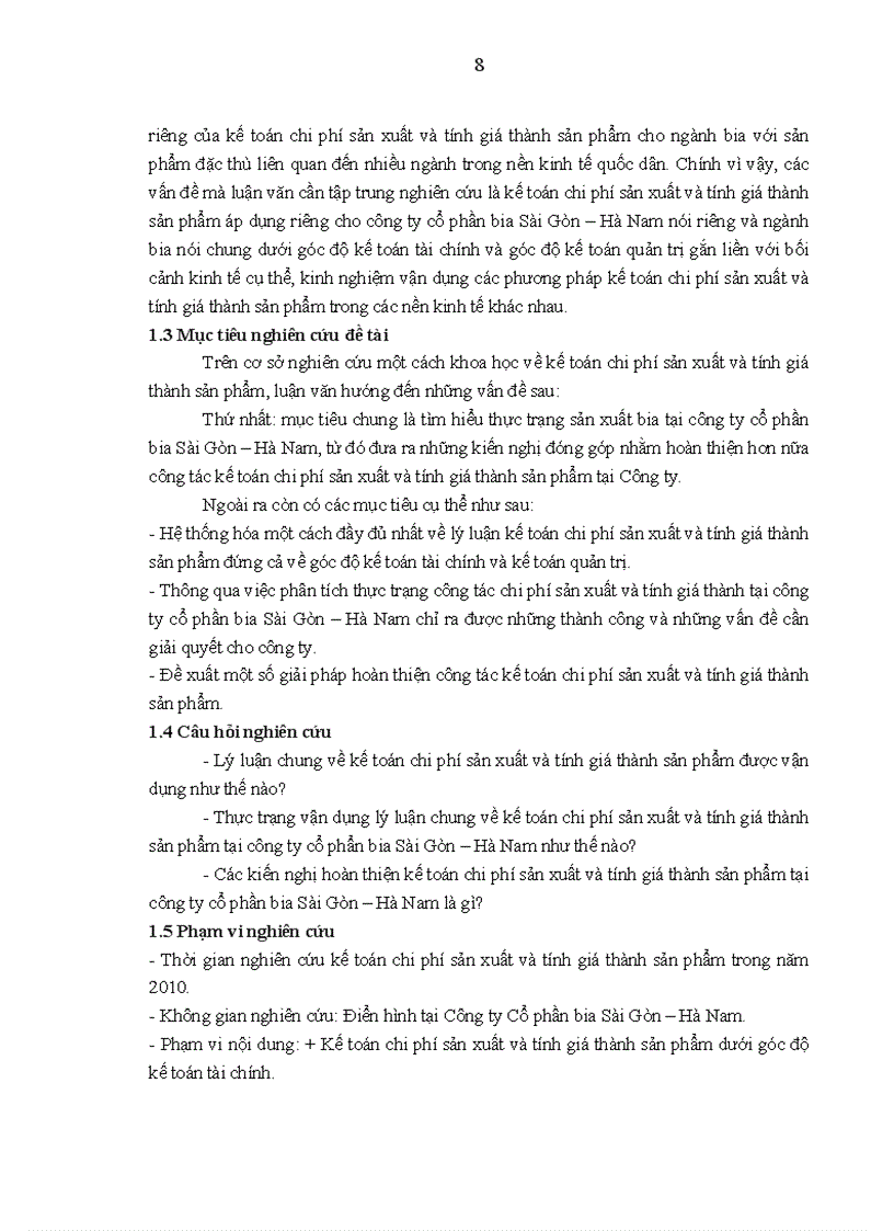 image for page Hoàn thiện kế toán chi phí sản xuất và tính giá thành sản phẩm tại Công ty cổ phần bia Sài Gòn Hà Nam