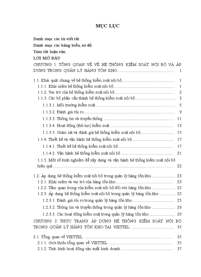 image for page Giải pháp hoàn thiện việc áp dụng hệ thống kiểm soát nội bộ nhằm tăng cường quản lý hàng tồn kho tại VIETTEL