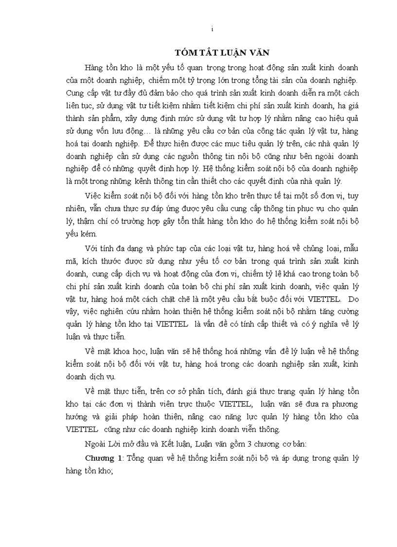 image for page Giải pháp hoàn thiện việc áp dụng hệ thống kiểm soát nội bộ nhằm tăng cường quản lý hàng tồn kho tại VIETTEL