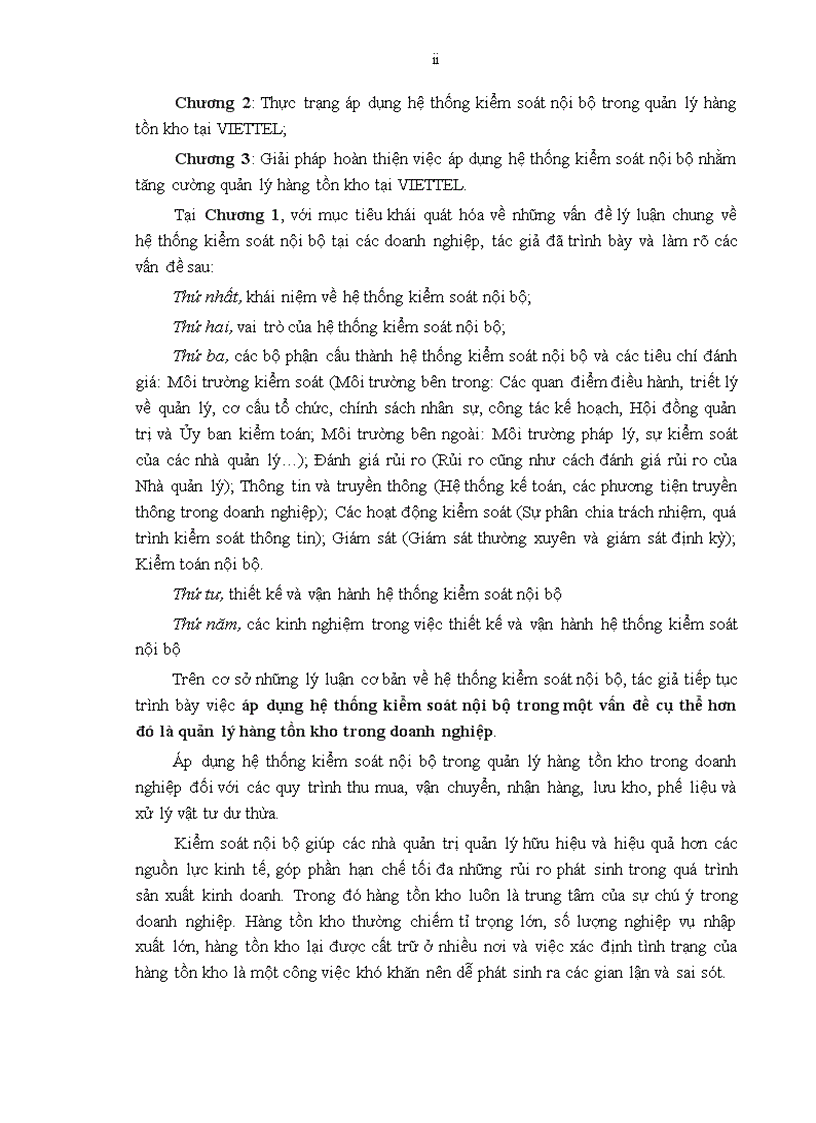 image for page Giải pháp hoàn thiện việc áp dụng hệ thống kiểm soát nội bộ nhằm tăng cường quản lý hàng tồn kho tại VIETTEL