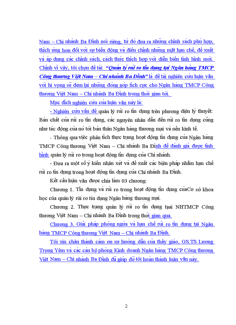 image for page Quản lý rủi ro tín dụng tại Ngân hàng TMCP Công thương Việt Nam Chi nhánh Ba Đình