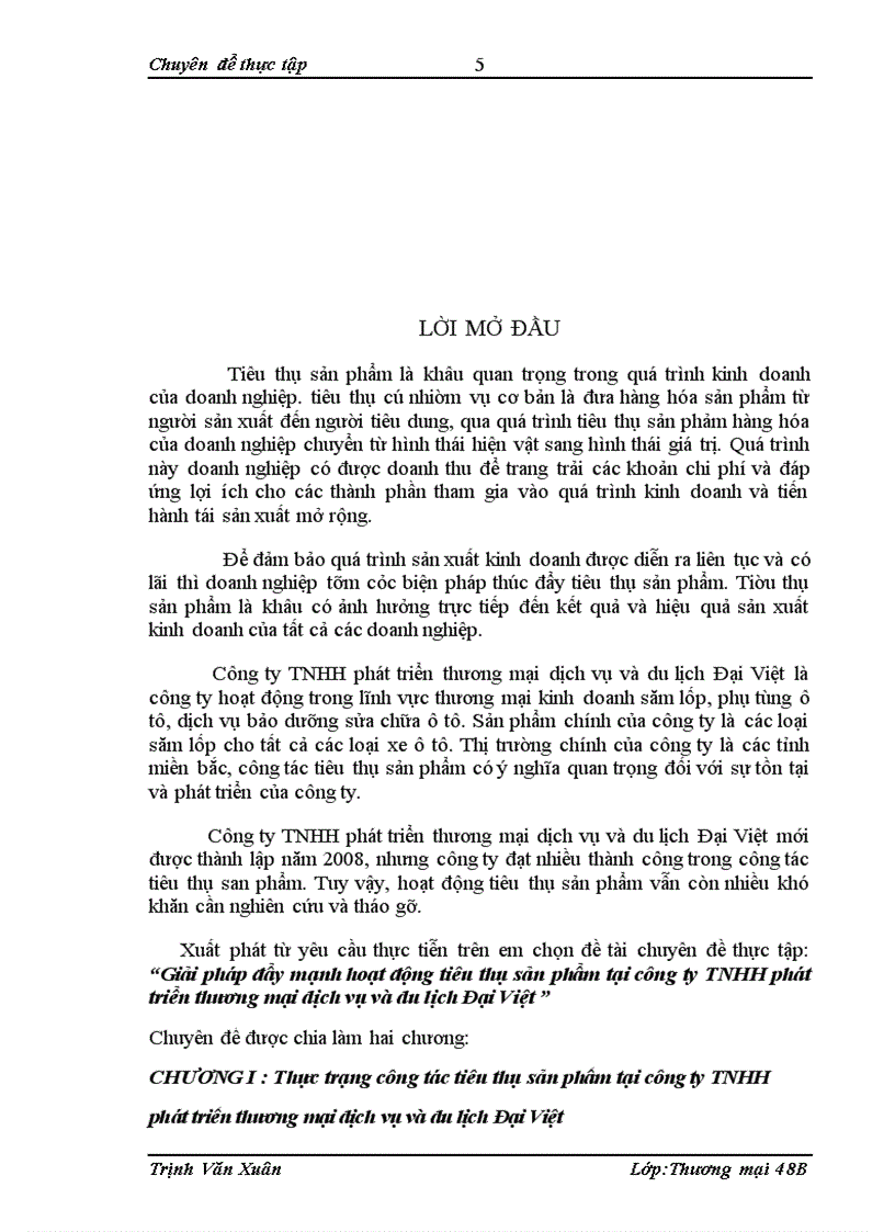 Giải pháp đẩy mạnh hoạt động tiêu thụ sản phẩm tại công ty TNHH phát triển thương mại dịch vụ và du lịch Đại Việt