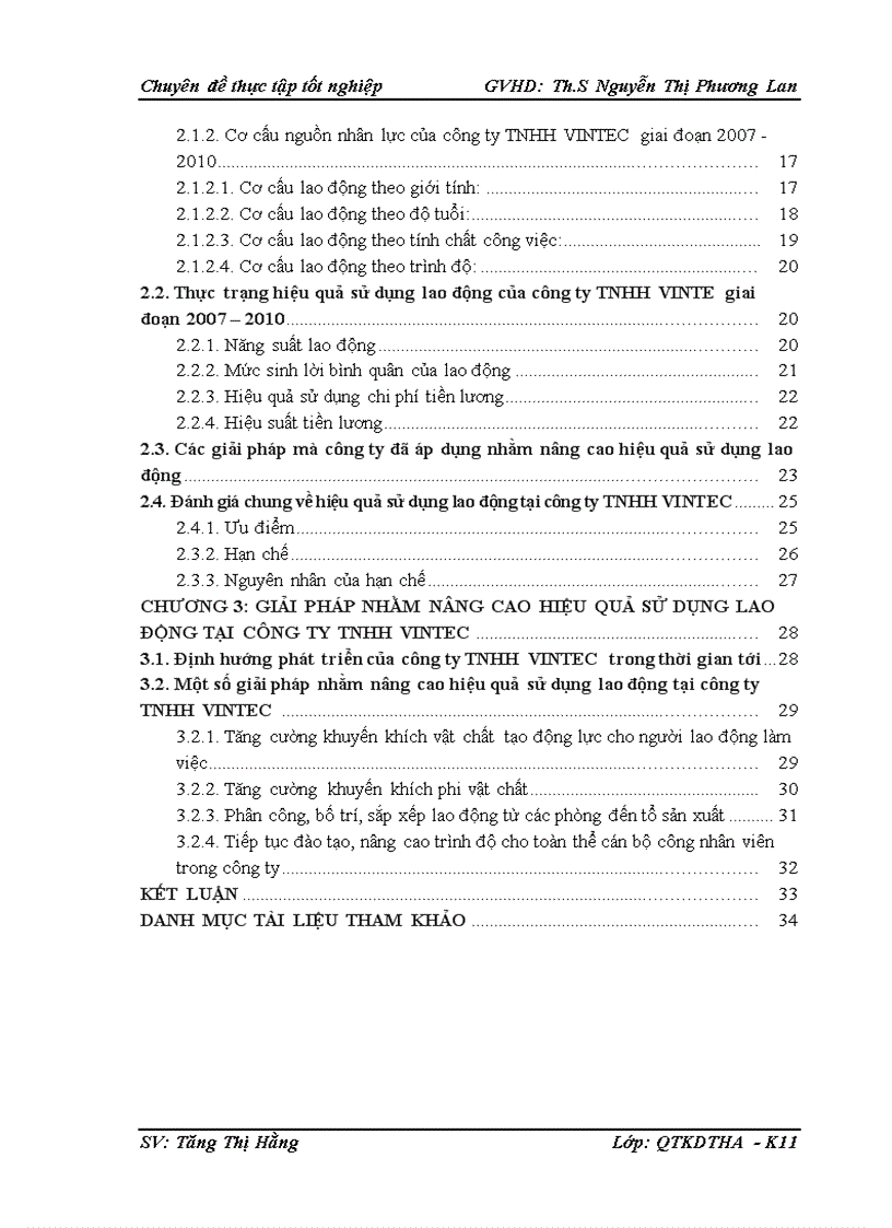 Giải pháp nâng cao hiệu quả sử dụng lao động tại công ty TNHH VINTEC 1