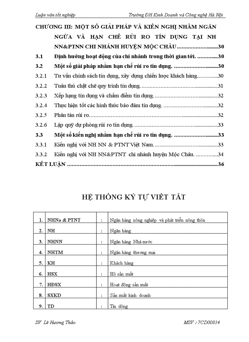 Rủi ro tín dụng và giải pháp hạn chế rủi ro tín dụng tại NHNo PTNT tỉnh Sơn La chi nhánh huyện Mộc Châu