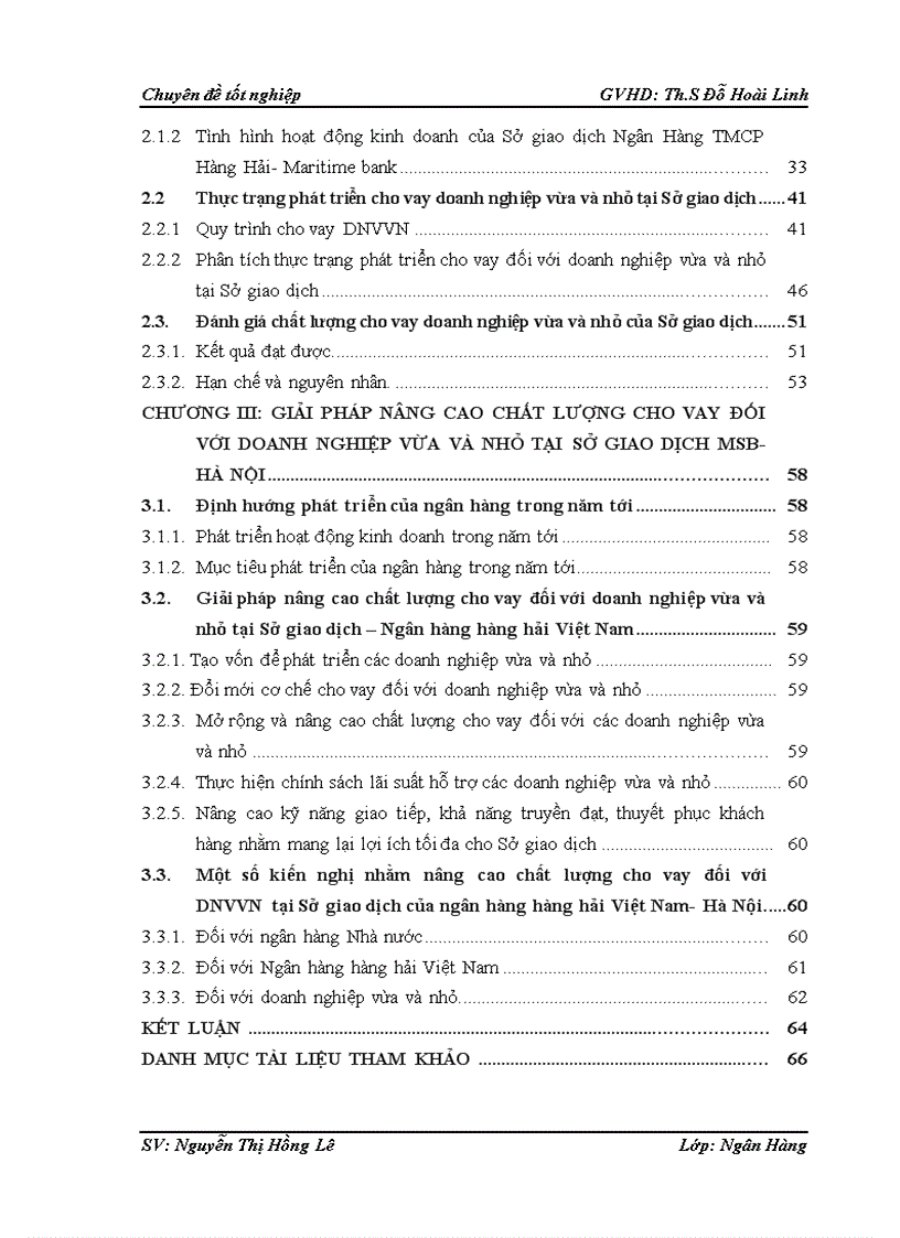 Nâng cao chất lượng cho vay đối với doanh nghiệp vừa và nhỏ tại Sở giao dịch của ngân hàsng thương mại cổ phần Hàng Hải Việt Nam