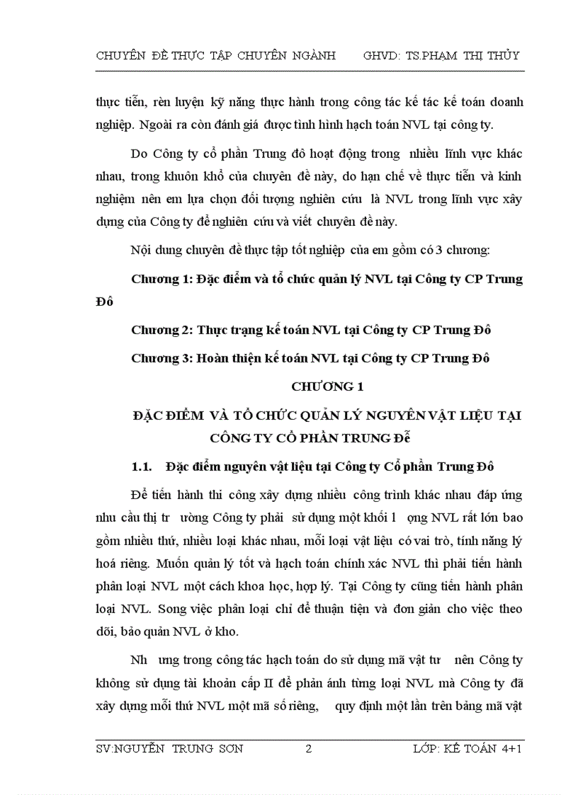 Hoàn thiện công tác kế toán NVL tại Công ty cổ phần Trung Đô