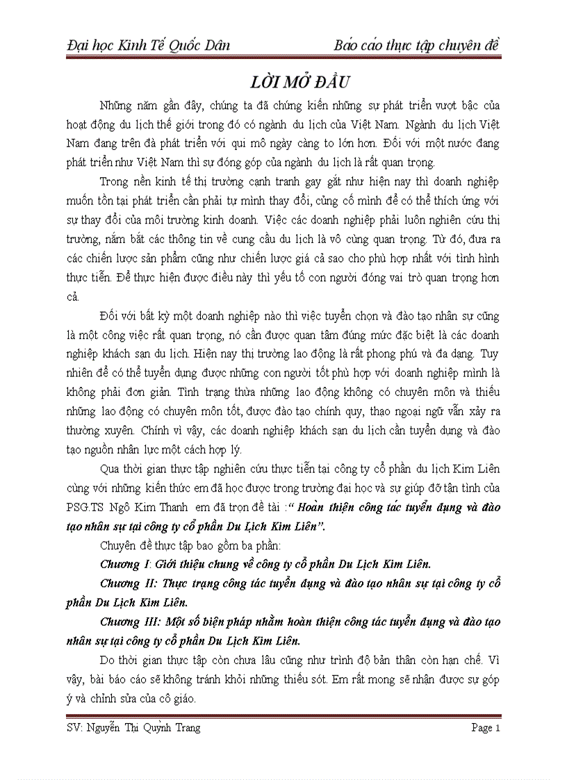image for page Hoàn thiện công tác tuyển dụng và đào tạo nhân sự tại công ty cổ phần Du Lịch Kim Liên