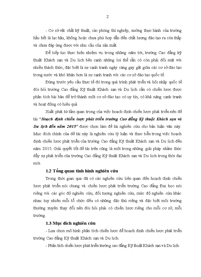 image for page Hoạch định chiến lược phát triển trường Cao đẳng Kỹ thuật Khách sạn và Du lịch đến năm 2015