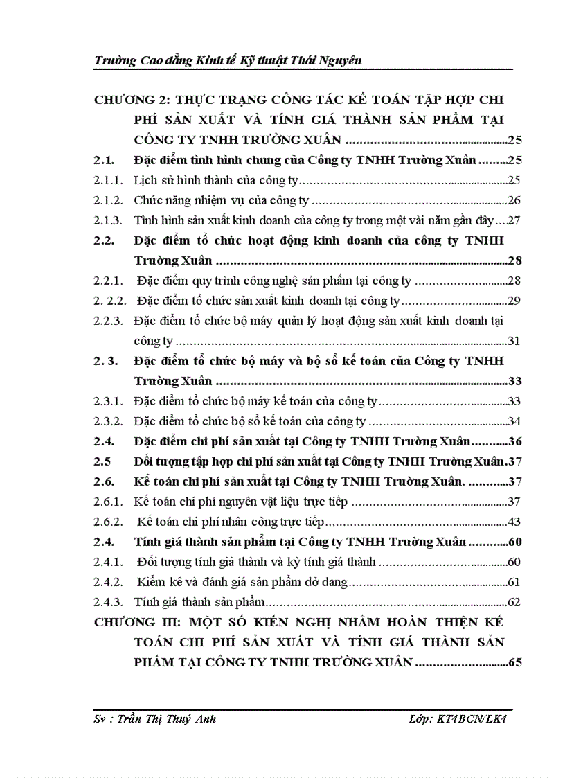Một số kiến nghị nhằm hoàn thiện kế toán chi phí sản xuất và tính giá thành sản phẩm tại công ty TNHH Trường xuân