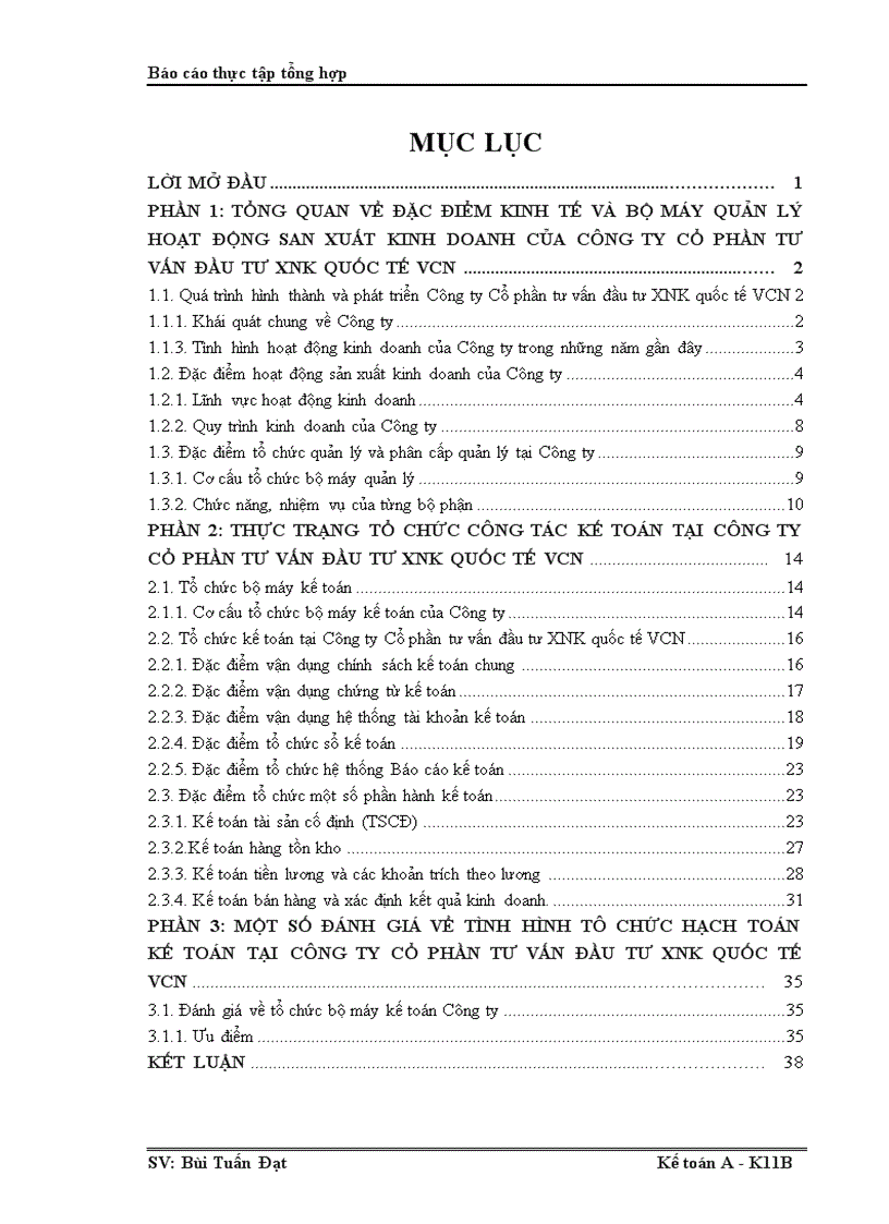 Thực trạng tổ chức công tác kế toán tại công ty cổ phần tư vấn đầu tư xnk quốc tế vcn