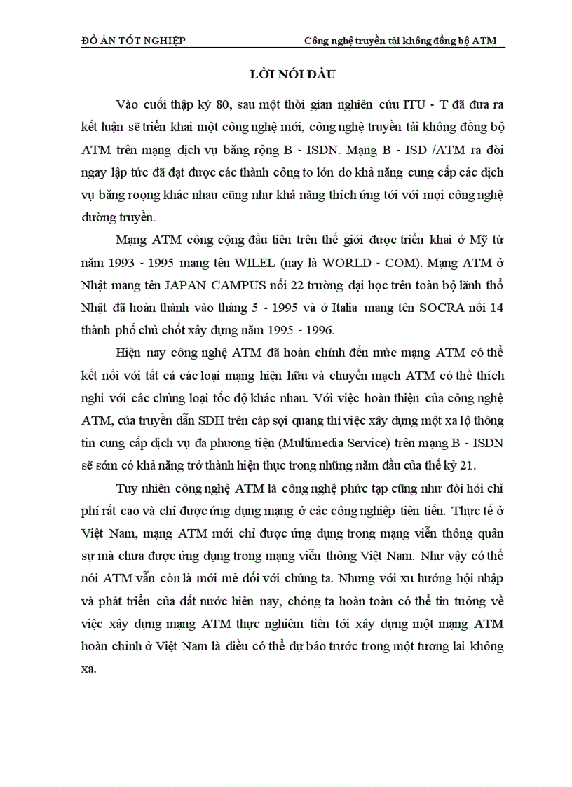 image for page Công nghệ truyền tải không đồng bộ ATM và khả năng ứng dụng truyền thoại có phân bố băng thông động trên ATM