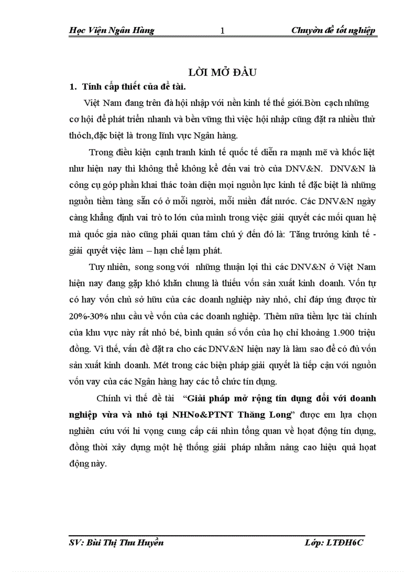 image for page Giải pháp mở rộng tín dụng đối với doanh nghiệp vừa và nhỏ tại NHNo PTNT Thăng Long