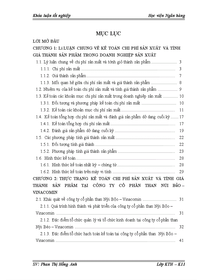 Hoàn thiện kế toán chi phí sản xuất và tính giá thành sản phẩm tại công ty cổ phần than Núi Béo Vinacomin
