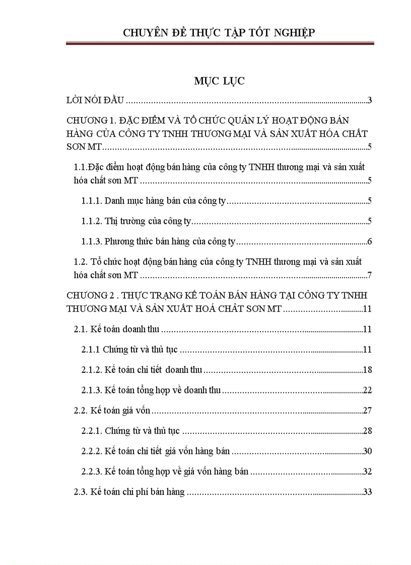 Thực trạng kế toán bán hàng tại công ty tnhh thương mại và sản xuất hoá chât sơn mt