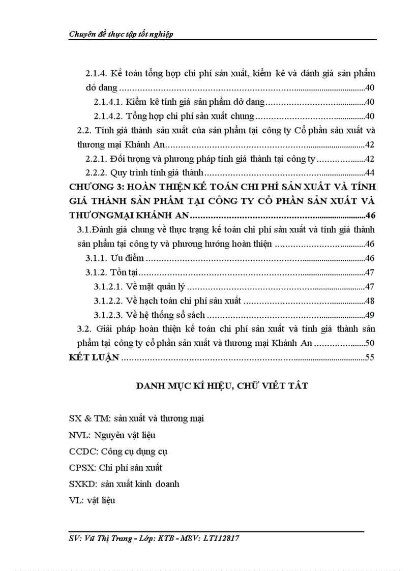 Thực trạng kế toán chi phí sản xuất và tính giá thành sản xuất tại công ty cổ phần sản xuất và thương mại khánh an