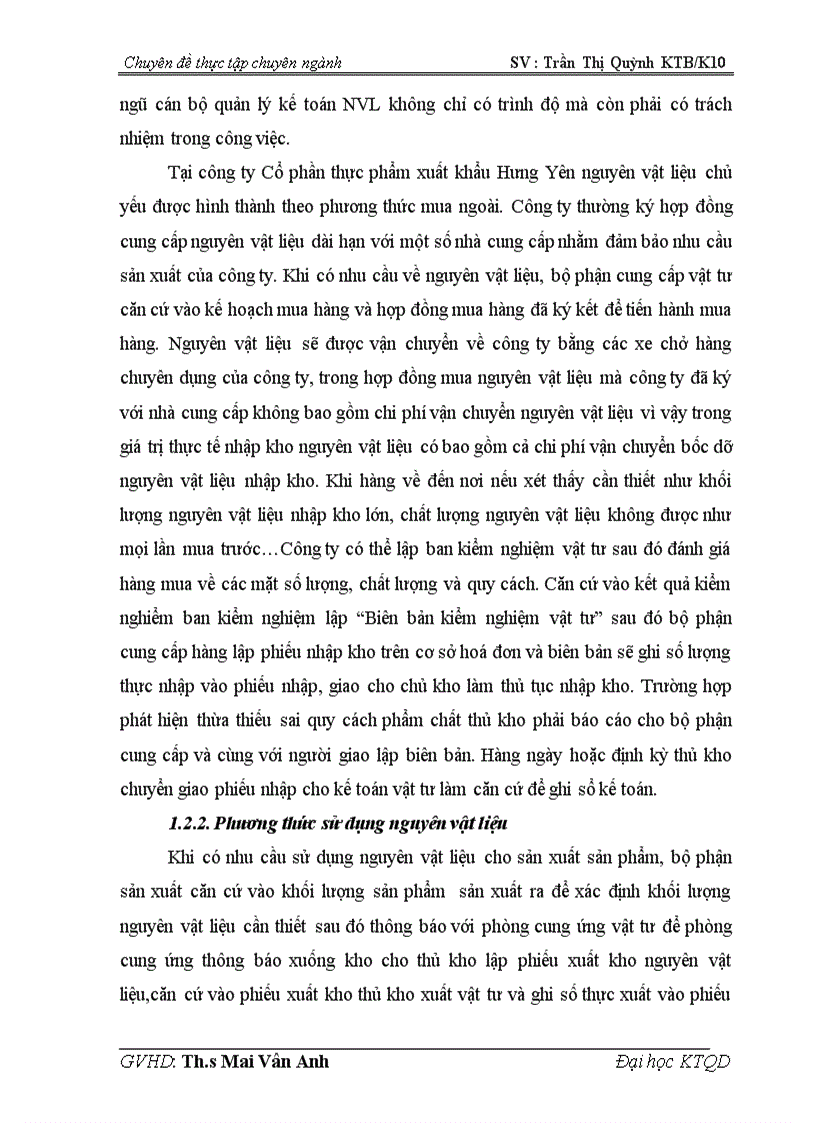 Hoàn thiện kế toán nguyên vật liệu tại Công ty cổ phần thực phẩm xuất khẩu Hưng Yên