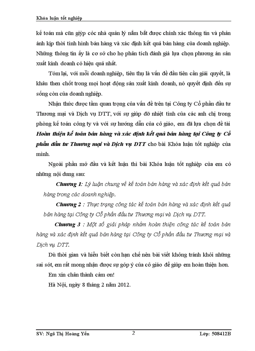 image for page Hoàn thiện kế toán bán hàng và xác định kết quả bán hàng tại Công ty Cổ phần đầu tư Thương mại và Dịch vụ DTT