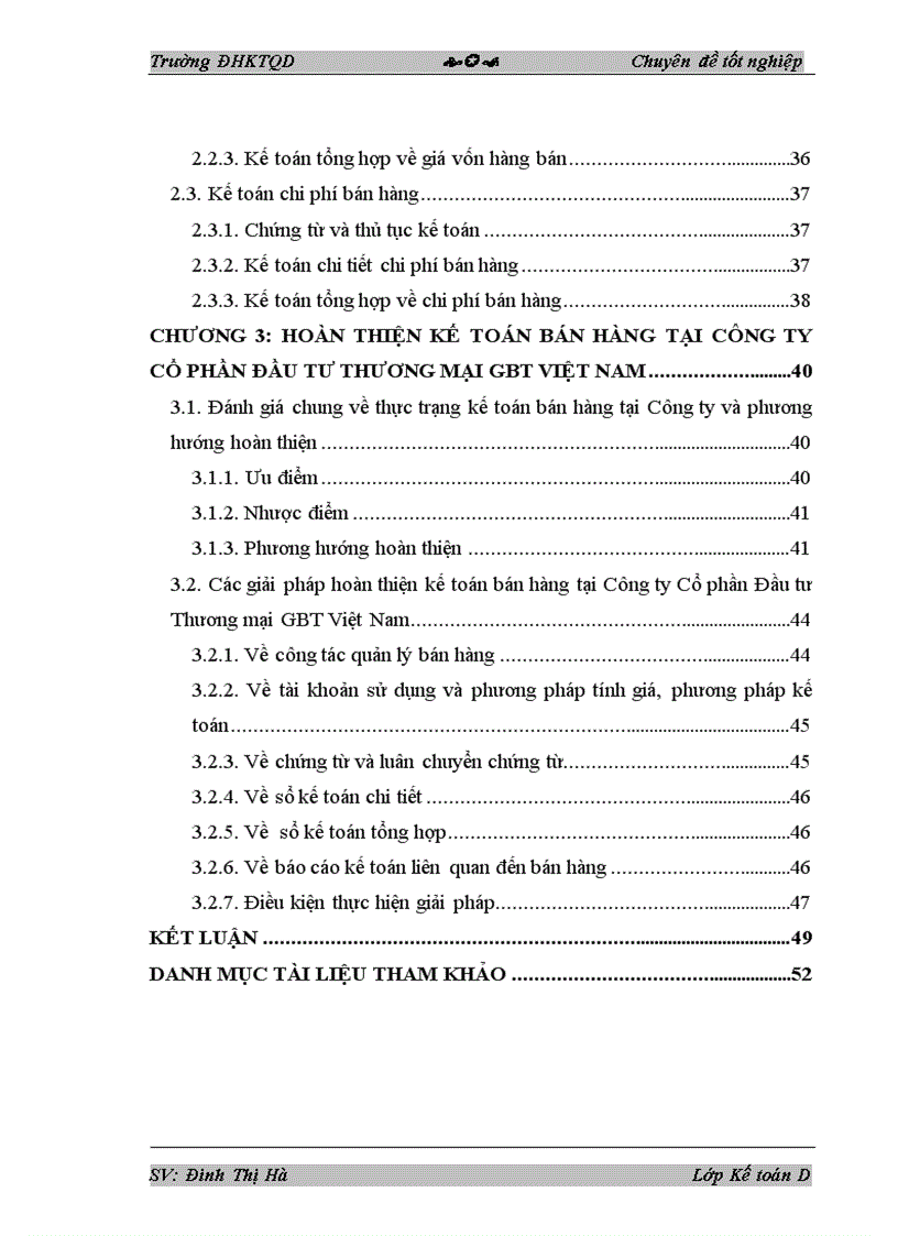 Hoàn thiện kế toán bán hàng tại Công ty Cổ phần Đầu tư Thương mại GBT Việt Nam 1