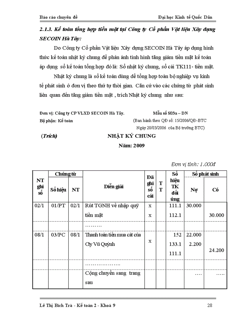 image for page Hoàn thiện kế toán vốn bằng tiền tại Công ty Cổ phần Vật liệu Xây dựng SECOIN Hà Tây