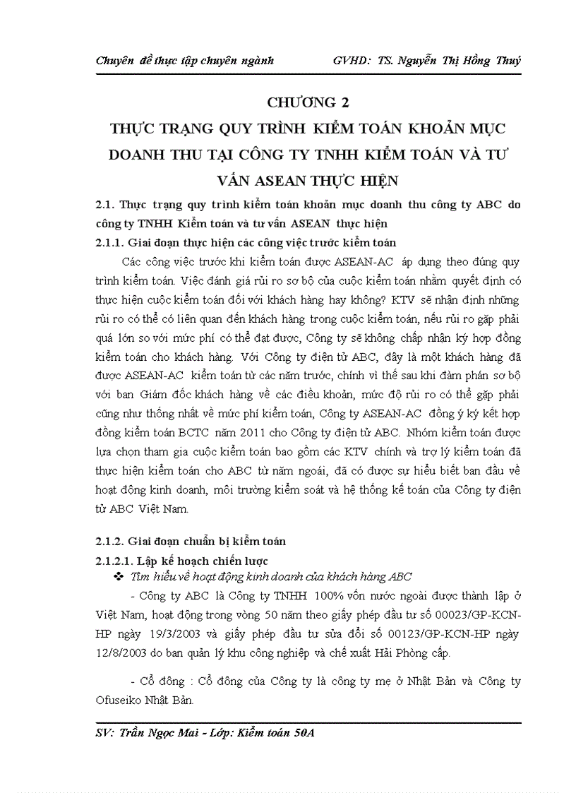 image for page Quy trình kiểm toán khoản mục doanh thu trong kiểm toán báo cáo tài chính do công ty TNHH Kiểm toán và Tư vấn ASEAN thực hiện