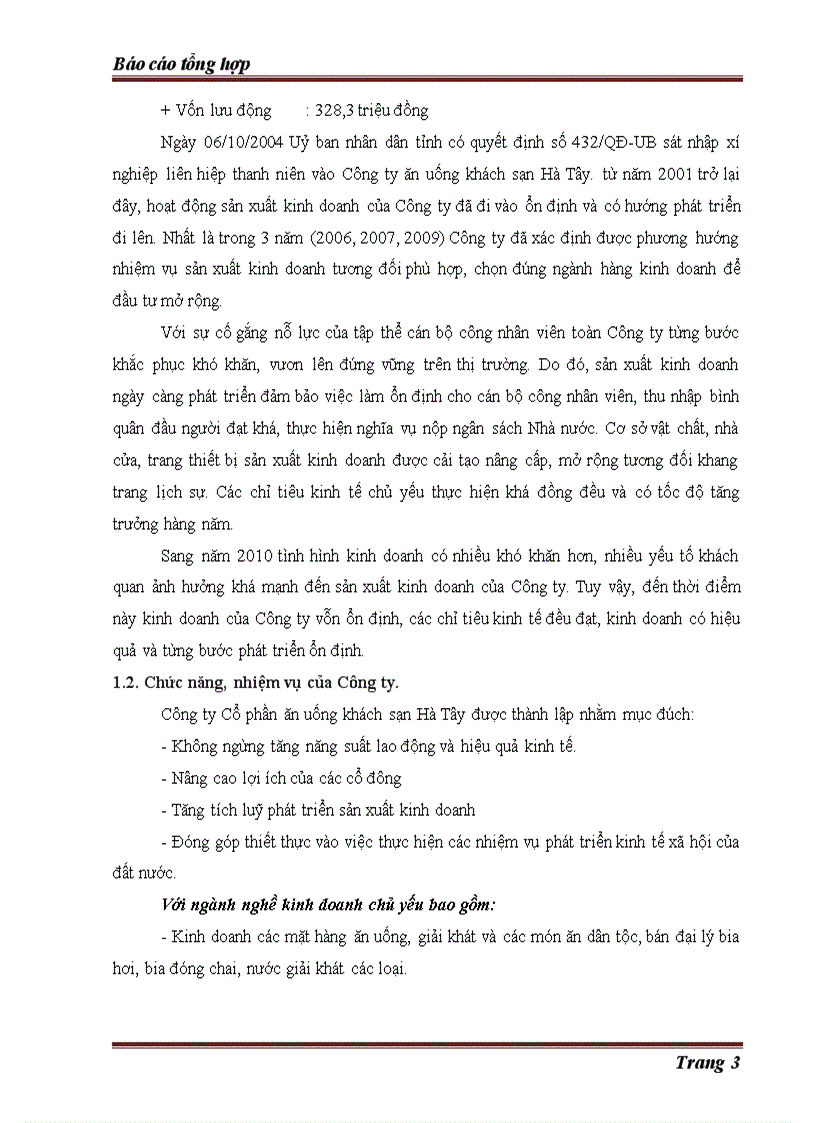 image for page Thực trạng về hoạt động kinh doanh của Công ty Cổ phần ăn uống Hà Tây