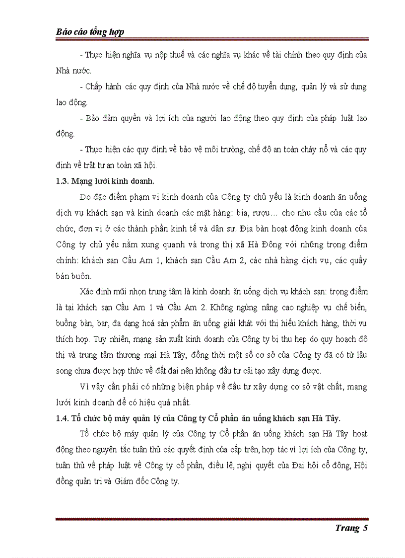 image for page Thực trạng về hoạt động kinh doanh của Công ty Cổ phần ăn uống Hà Tây